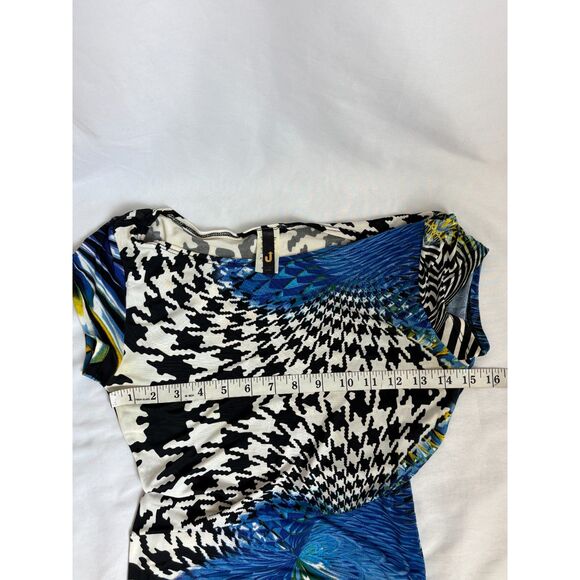 J Y2K Houndstooth Mini Bodycon Dress Size S Blue 2000s Floral Abstract Date Cute - Picture 8 of 9